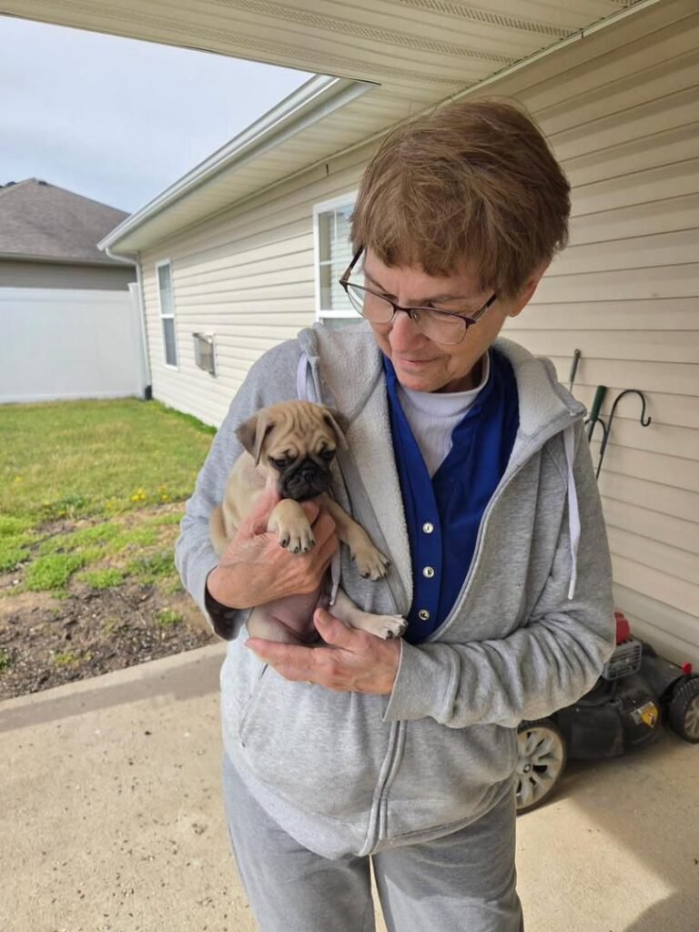 The Martinez Family at home with Rocky, their pug from Pug Forever Homes
